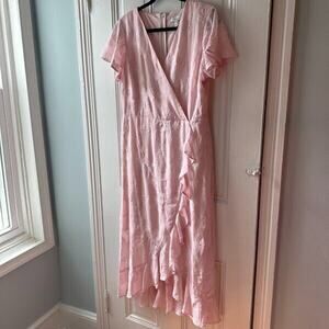 Kensie Wrap Maxi Dress Womens 12 Pink Floral Embroidered Girlhoodcore Romantic